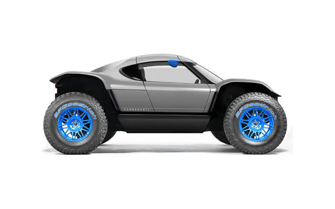 Side profile of a silver two-seat off-road design study