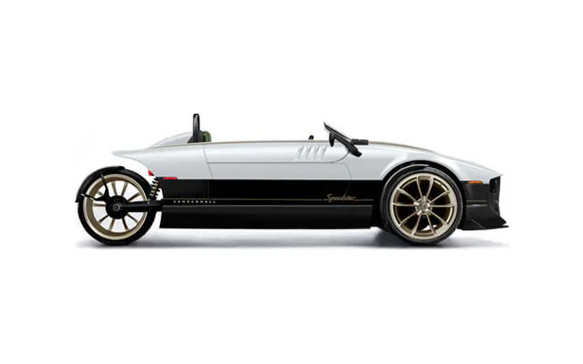Side profile of a white single-cockpit three-wheel design study