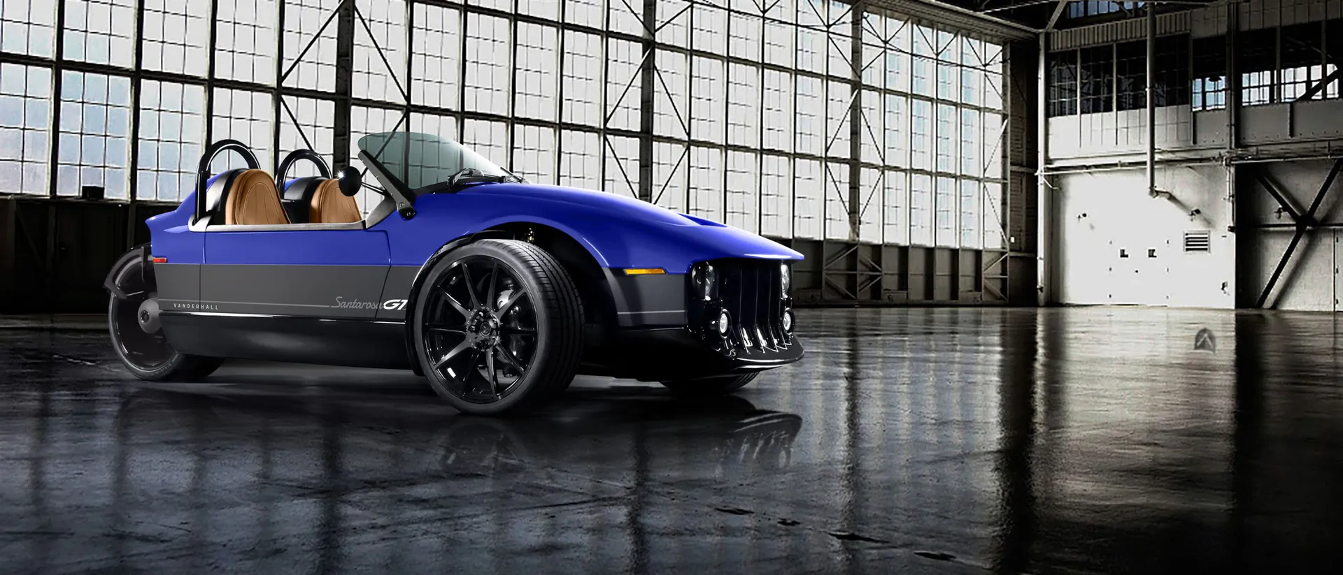 Vanderhall Santarosa on an open road